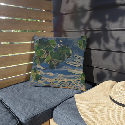 Lake with Pine Branch (Baltic Sea) by Oskar Moll Outdoor Pillows