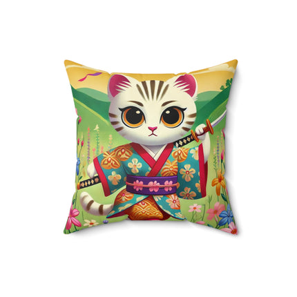 Samurai Kitten Spun Polyester Square Pillow