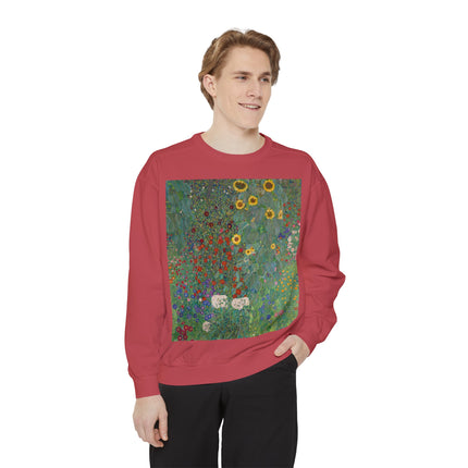 Farm Garden with Sunflowers by Gustav Klimt Unisex Garment-Dyed Sweatshirt