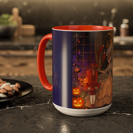 🌙🎃 The Moonlit Parlor Masquerade Colorful Mug – Elegant Halloween Romance