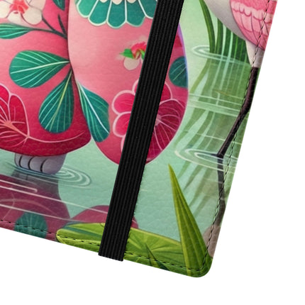 🦩🌸 Geisha Kitten Strolls Among the Spoonbills Flip Case – Serene Grace & Marshland Wonder