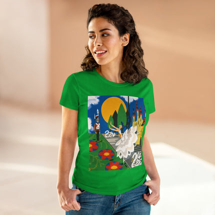 🦢🏰 The Enchanted Swan Ballet Cotton Tee – Art Deco Fairytale Whimsy
