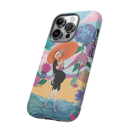 🌊☂️ The Lady Of The Flowered Seashore Phone Case – Art Deco Seaside Fashion