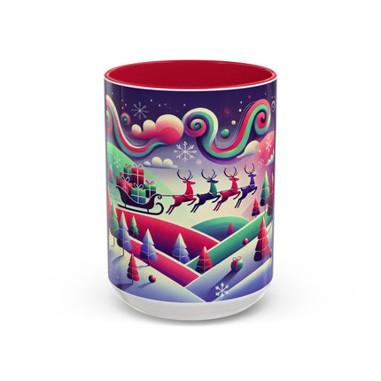 Festive Reindeer Flight Colorful Mugs (11oz, 15oz)