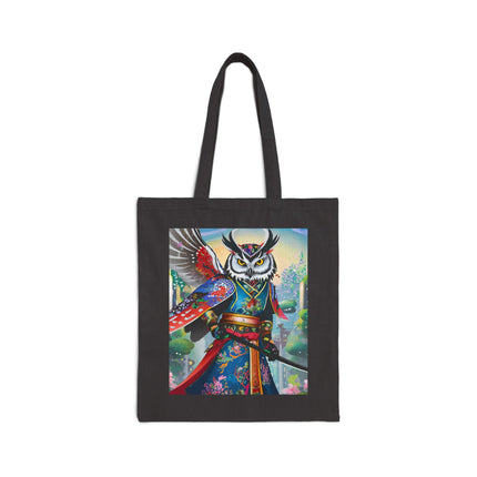 Cyberpunk Samurai Owl Cotton Canvas Tote Bag