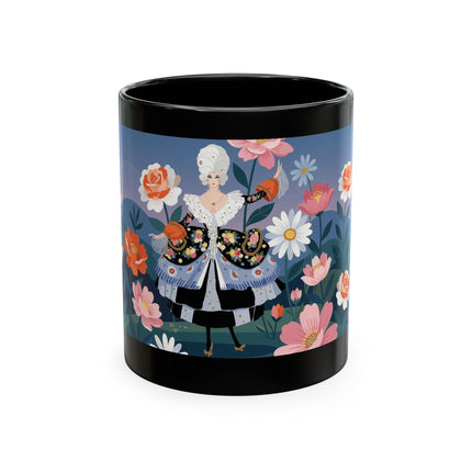 🌸🎭 The Lady Of The Floral Masquerade Garden Ceramic Mug – Art Deco Fashion Whimsy