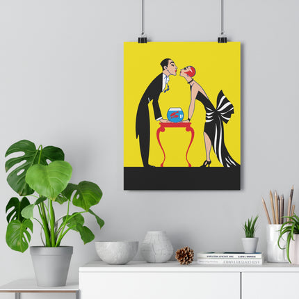 A Moment of Elegance: A Passionate Embrace Amidst Golden Splendor Giclée Art Print