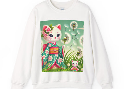 Geisha Kitten and the Dandelion Wish Heavy Blend™ Crewneck Sweatshirt