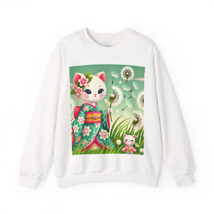 Geisha Kitten and the Dandelion Wish Heavy Blend™ Crewneck Sweatshirt