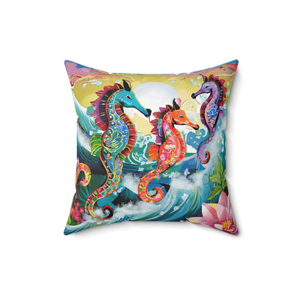 Seahorse Symphony Spun Polyester Square Pillow