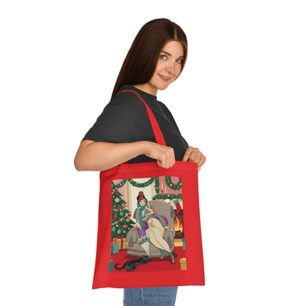 🔥🎄 The Lady Of The Christmas Hearth Cotton Tote Bag – Art Deco Holiday Warmth
