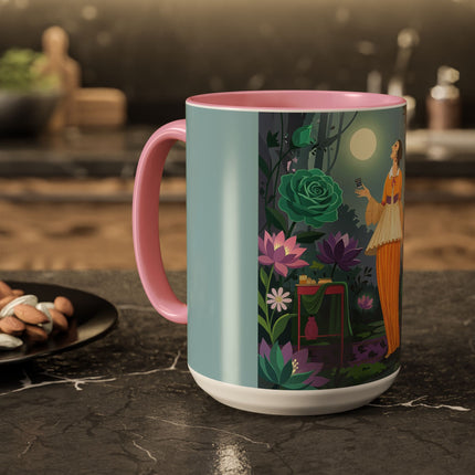 The Lady Of The Moonlit Garden Colorful Mugs – Art Deco Botanical Serenity