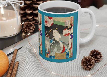 Looking Observant; The Appearance of a Kyoto Waitress of the Meiji Era by Tsukioka Yoshitoshi Ceramic Mug 11oz