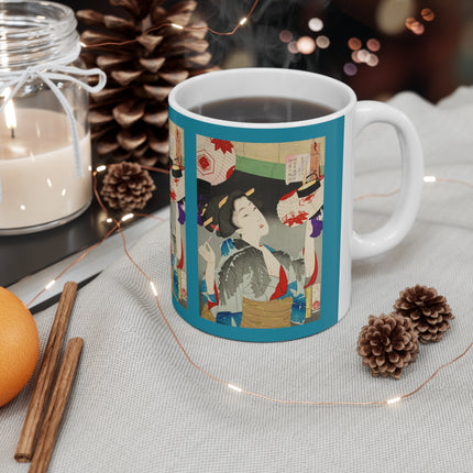 Looking Observant; The Appearance of a Kyoto Waitress of the Meiji Era by Tsukioka Yoshitoshi Ceramic Mug 11oz
