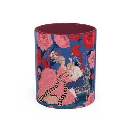 The Lady And The Scarlet Macaw Colorful Mugs – Art Deco Floral Elegance