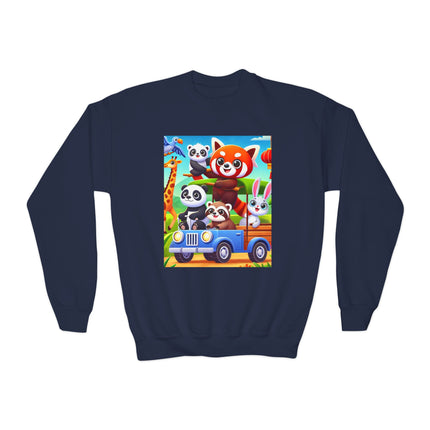 Safari Friends on the Move Youth Crewneck Sweatshirt – Adventure, Friendship & Playful Energy