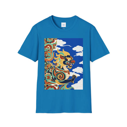 🦁☁️ The Celestial Snow Lion Softstyle T-Shirt – Tibetan Mythical Guardian & Sacred Clouds