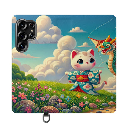 🪁🐉 Geisha Kitten and the Dragon Kite Flip Case – Joyful Flight & Dragon Spirit
