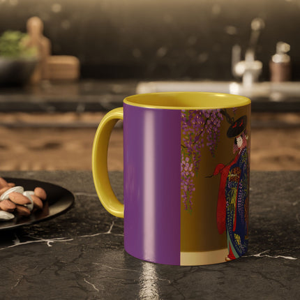 Wisteria Elegance Colorful Mug (11oz, 15oz) – Floral Beauty, Kimono Art & Timeless Grace
