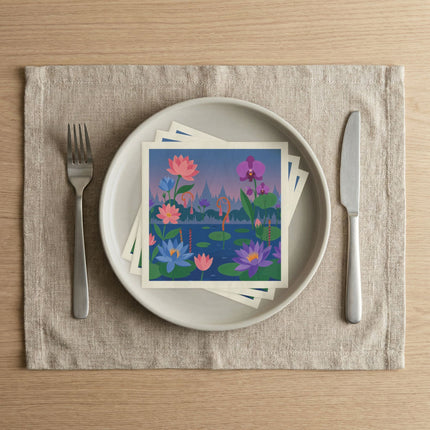 🪷🌸 The Enchanted Lotus And Orchid Garden Napkins – Whimsical Oriental Floral Elegance