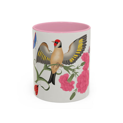 Goldfinch & Pink Flowers Colorful Mugs – Vibrant Spring & Bold Beauty