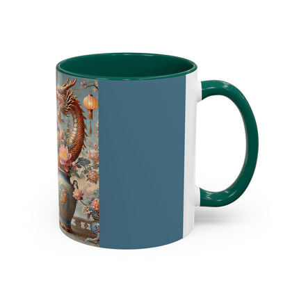 Golden Dragon & Lantern Lady Colorful Mug – Imperial Dragon & Elegant Harmony