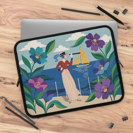 ⚓🌸 The Lady At The Seaside Laptop Sleeve – Art Deco Nautical Elegance
