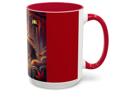 Regal Crimson Crane in the Autumn Mist Colorful Mugs (11oz, 15oz)