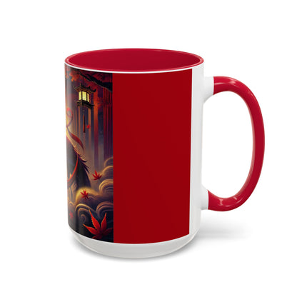 Regal Crimson Crane in the Autumn Mist Colorful Mugs (11oz, 15oz)