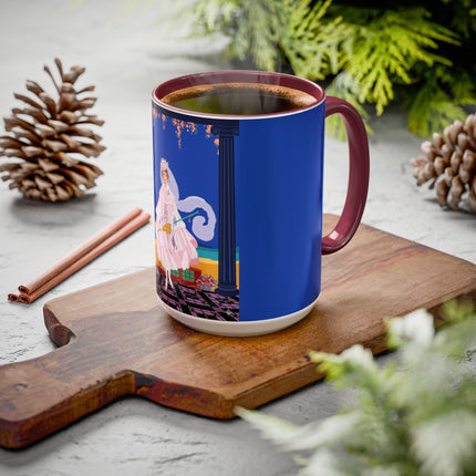 The Moonlit Promenade Colorful Mug (11oz, 15oz) – Blush Elegance, Coastal Romance & Art Deco Style