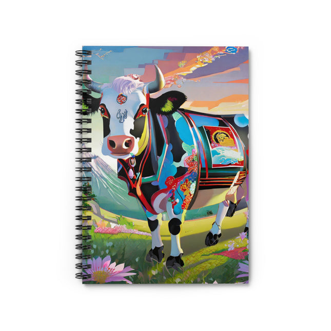 Cyber Glitch Cow Spiral Notebook - Ruled Line