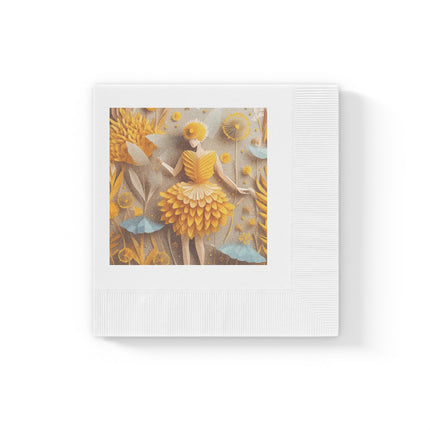 Dandelion Fairy White Coined Napkins