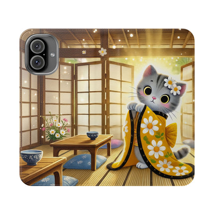 🐱🍵 Playful Kitten in the Tea Room Flip Case – Curious Charm & Cozy Whimsy