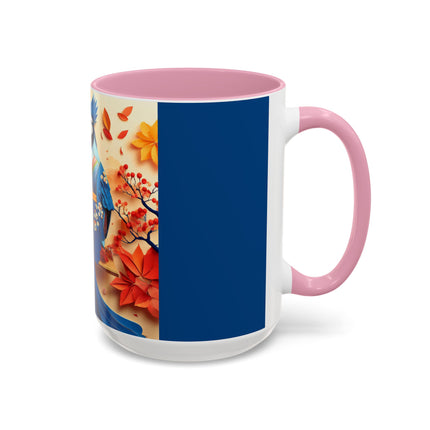 Blue Jay at an Autumn Tea Ceremony Colorful Mugs (11oz, 15oz)