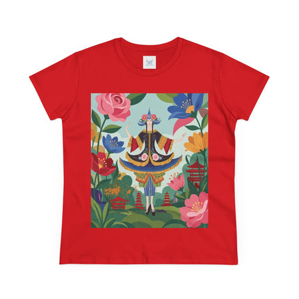 🌸🏯 The Pagoda Garden Enchantress Cotton Tee – Colorful Art Deco Fashion Fantasy