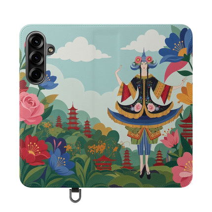 🌸🏯 The Lady Of The Pagoda Garden Flip Case – Art Deco Floral Fantasy