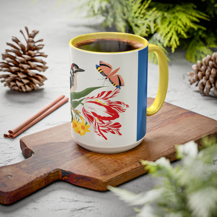 Woodpecker & Tulip Colorful Mugs – Vibrant Spring & Bold Beauty