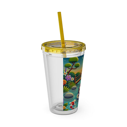 Melodic Kitten by the Koi Pond Sunsplash Tumbler with Straw, 16oz