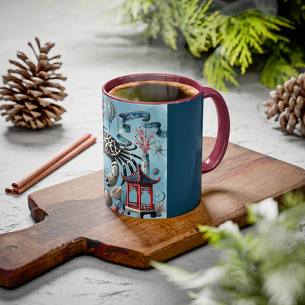 Spotted Crab & Pagoda Colorful Mug – Mystical Ocean & Asian Harmony