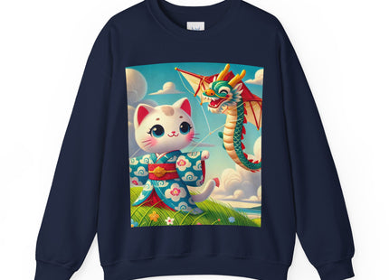 Geisha Kitten and the Dragon Kite Heavy Blend™ Crewneck Sweatshirt