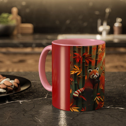 Red Panda at an Autumn Bamboo Grove Colorful Mugs (11oz, 15oz)