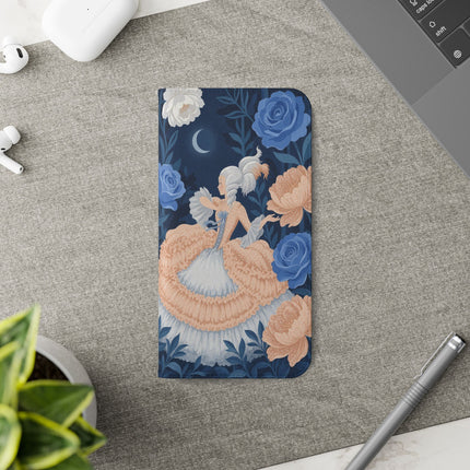 🌙🌸 The Lady Of The Moonlit Flowers Flip Case – Art Deco Floral Reverie
