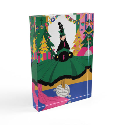🎄🎁 The Emerald Christmas Belle Acrylic Art Block – Colorful Holiday Fashion Fantasy