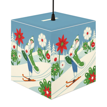 🎿❄️ The Winter Garden Skier Light Cube Lamp – Whimsical Holiday Fantasy