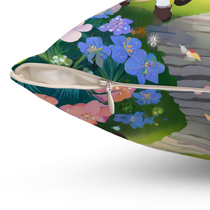 Baby Unicorns and Fluttering Butterflies Spun Polyester Square Pillow