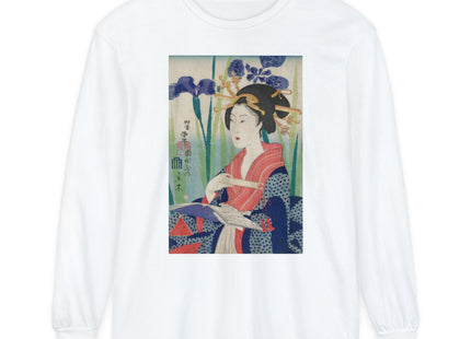 Woman with Bookmark and Book Garment-dyed Long Sleeve T-Shirt