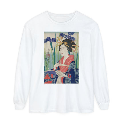 Woman with Bookmark and Book Garment-dyed Long Sleeve T-Shirt