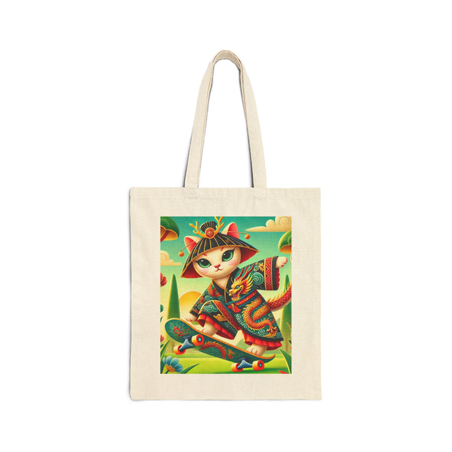 Dragon Dance on Wheels Cotton Canvas Tote Bag – Bold Adventure & Dynamic Grace