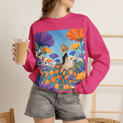 🌺🧡 The Lady Of The Golden Garden Crewneck Sweatshirt – Art Deco Fashion Fantasy