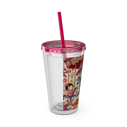 Geisha Kitten's Enchanted Carousel Ride Sunsplash Tumbler with Straw, 16oz